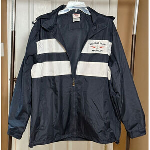 Mackinac Island Michigan Hooded Windbreaker Mens Dark Navy Blue Size L